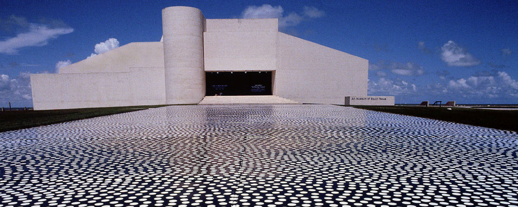 Polka Dot Sidewalk,1986, epoxy paint on cement plaza, 75 x 150 feet. Temporary installation at the Museum of South Texas, Corpus Christi, TX, USA.
