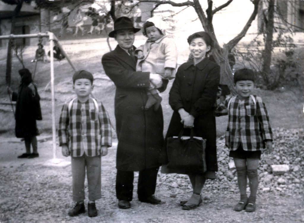 The Kaneko family in Nagoya, 1951. From left to right: Jun, Yutaka, Sayaka, Toyoko, Shin.