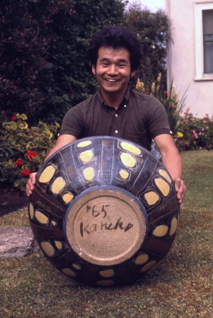 Jun Kaneko with one of his undergraduate ceramic works