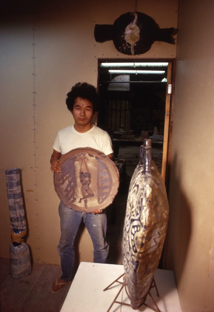 Jun Kaneko with his early ceramic works