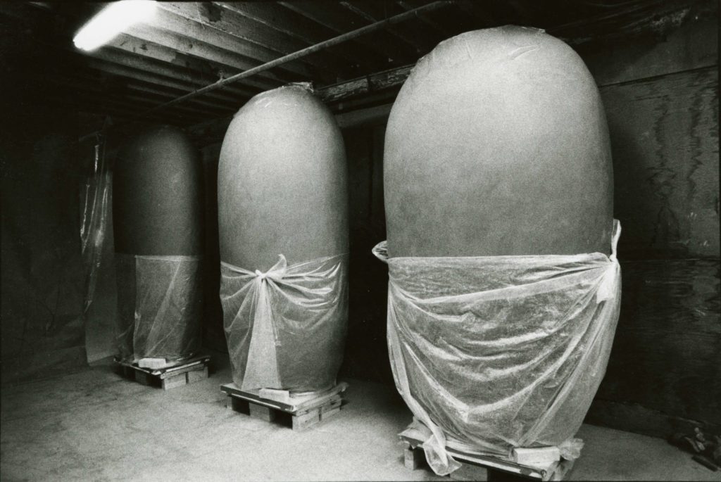 Fremont Project Dangos draped in plastic to control the rate of drying.