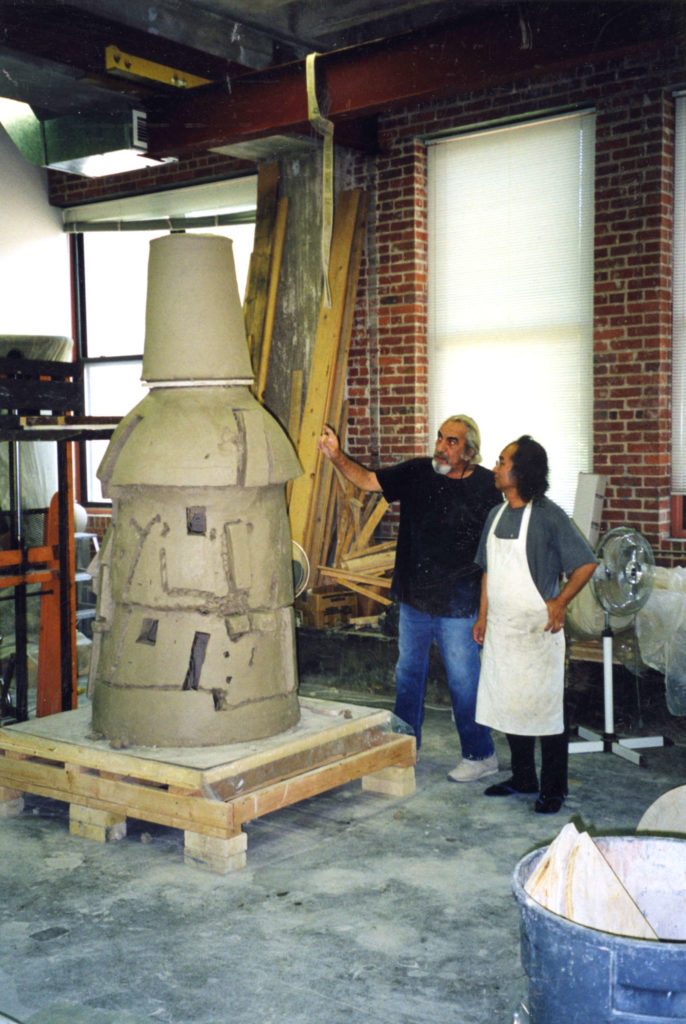 Peter Voulkos (left) and Jun Kaneko at Kaneko’s studio in Omaha.