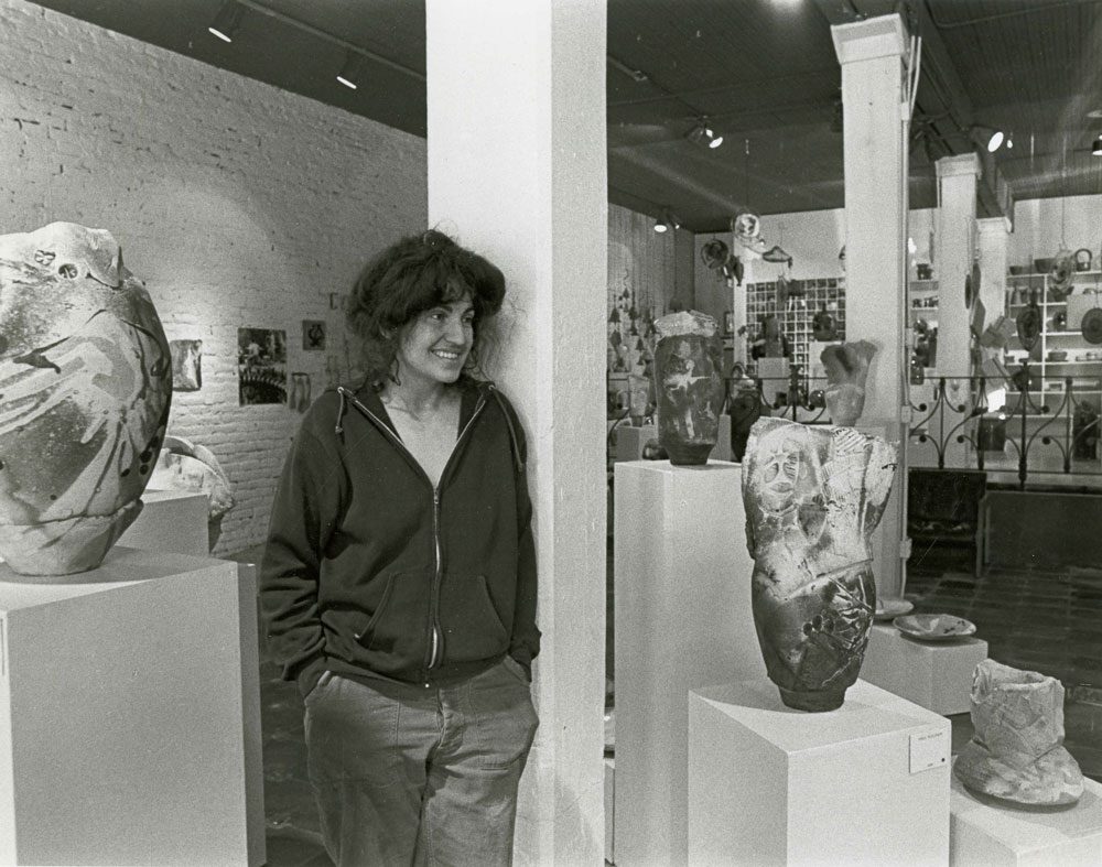 Ree Kaneko at the Craftsman's Gallery, circa 1981. Photo courtesy Ree Kaneko.